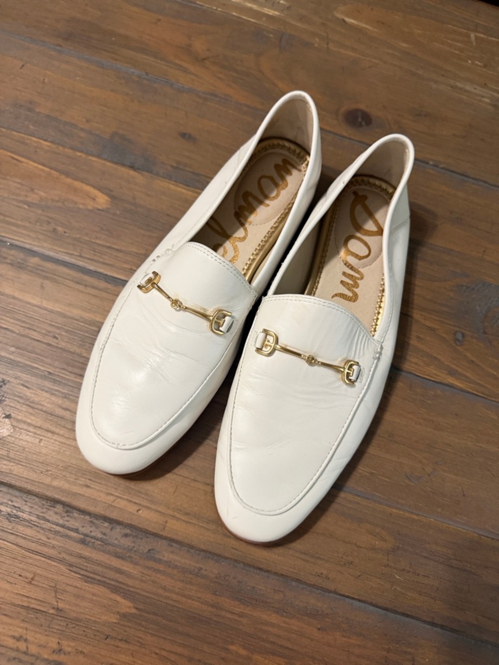 Sam Edelman White Leather Horsebit Loafers
